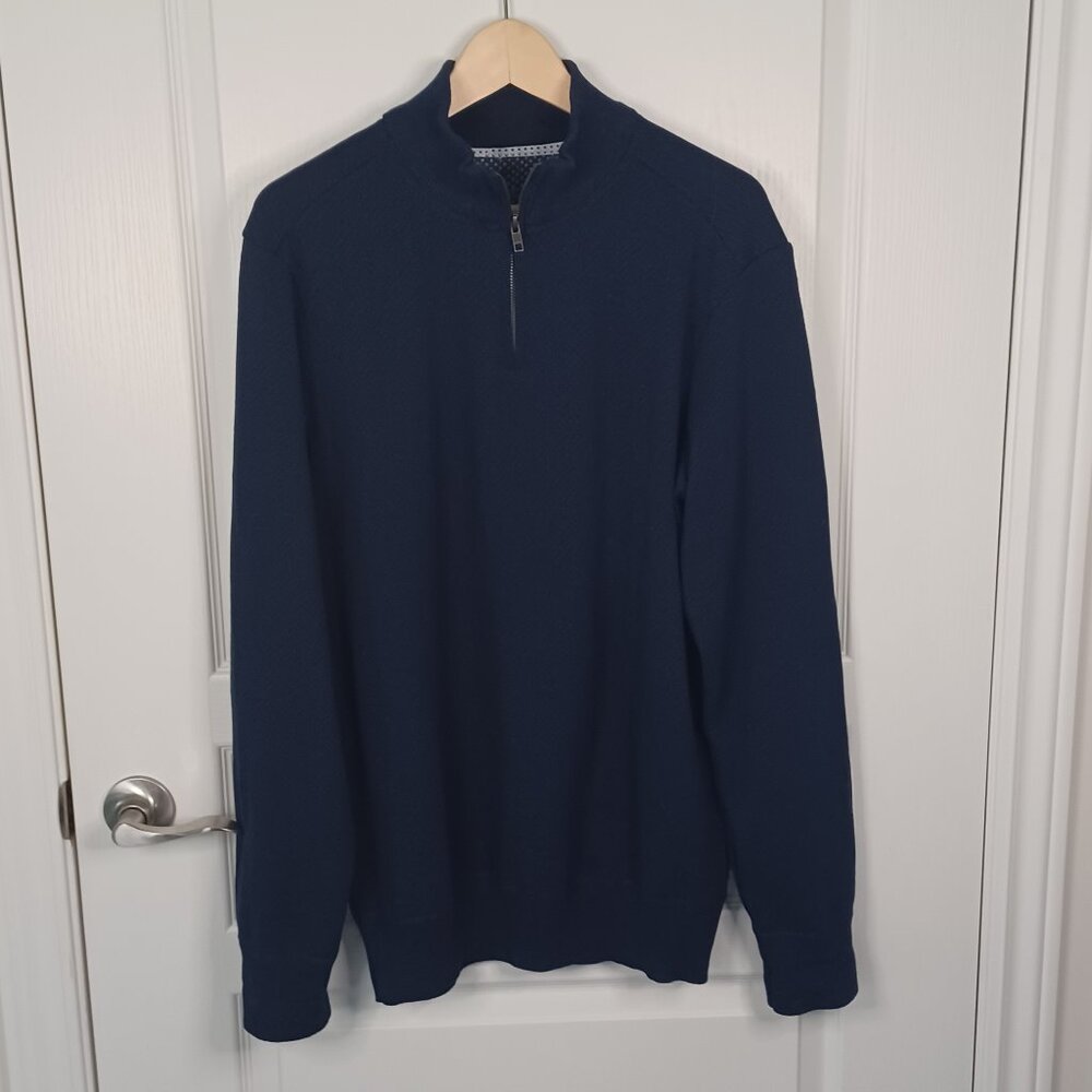 Robert Graham Men L Blue 1/4 Zip Sweater Cotton Classic Fit Preppy Dapper